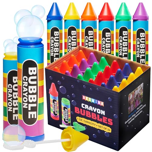 Mini Crayon Bubbles for Kids - 1 Fl Oz Bulk Bubbles for Kids & Bubble Wand Bottles in Assorted Crayons Shape Colors Non-Toxic Mini Bubbles Party Favors, Outdoor Toys for Goodie Bags